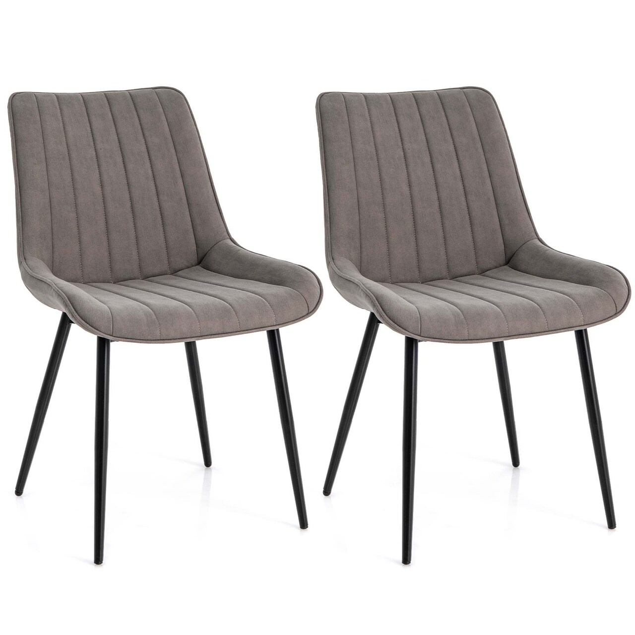 Costway Dining Chair Set of 2 Upholstered Leisure Chairs with Metal Legs Padded Seat Brown/Grey